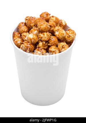 Tub of Caramel Corn Cut Out on White. Stock Photo