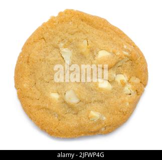 Single White Chocolate Chip Cookie Top View Cut Out. Stock Photo