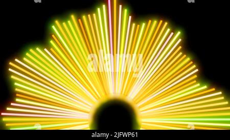 Black background.Design. Yellow and blue bright rays in abstraction shimmer as from the sun with different lengths . High quality 4k footage Stock Photo