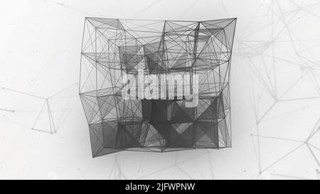 Beautiful abstract white and black polygonal surface moving In 3d animation. Motion. Dark triangles creating monochrome cube Stock Photo