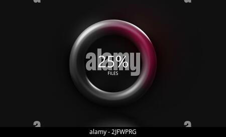 Dark background with red shades.Motion.Loading as a percentage running along the ring line in red. High quality 4k footage Stock Photo