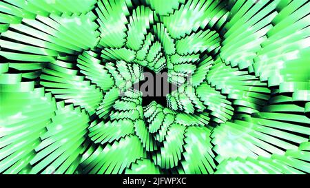 Animation with moving spiral of star. Motion. Soothing spiral with 3d layers and liquid texture. Liquid spiral with moving layers in shape of star. Stock Photo