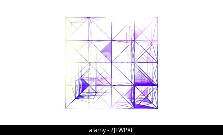 Abstract colorful complex plexus 3D figure. Motion. Triangular edges of a translucent cube Stock Photo