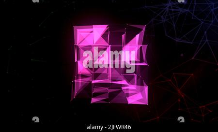 Transforming polygonal complex shape in digital space. Motion. Artificial Intelligence AI exploring science Stock Photo