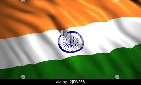 Flag of India.Motion.Tricolor canvas with orange white and green stripes and a pattern in the middle. High quality 4k footage Stock Photo