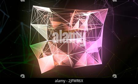 Transforming polygonal complex shape in digital space. Motion. Artificial Intelligence AI exploring science Stock Photo