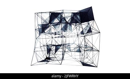 Beautiful abstract white and black polygonal surface moving In 3d animation. Motion. Dark triangles creating monochrome cube Stock Photo