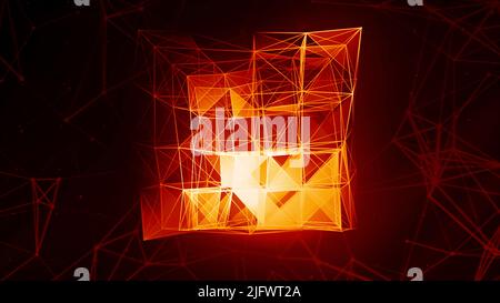 Beautiful abstract red polygonal surface moving in animation. Motion. Bright triangles creating 3d cube Stock Photo