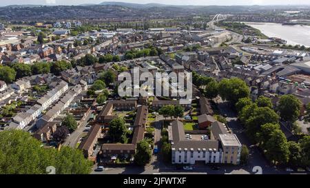 An aerial view of Pillgwenlly (Pill) in Newport. Stock Photo