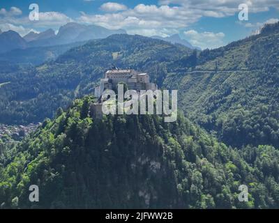 Hohenwerfen Castle is a fortification that had a fundamental strategic and military importance, like the fortress of Hohensalzburg in Salzburg Stock Photo