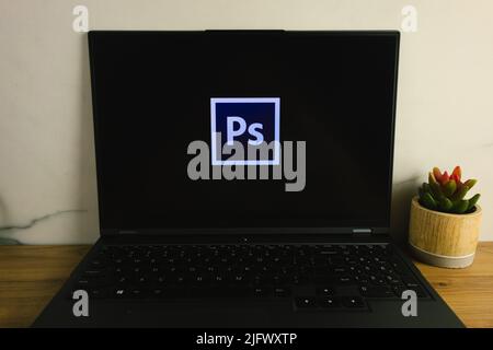 KONSKIE, POLAND - July 05, 2022: Adobe Photoshop graphics editor logo displayed on laptop computer screen Stock Photo