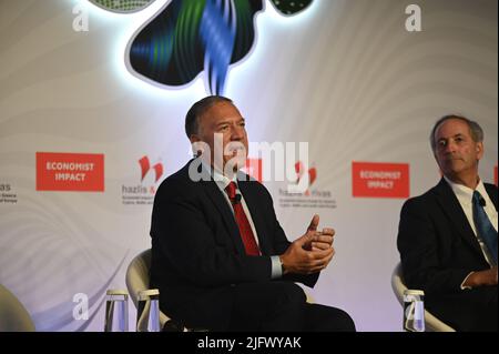 Athens, Attiki, Greece. 5th July, 2022. Mike Pompeo, former US Secretary of State, during the 26th Annual Economist Government Roundtable. (Credit Image: © Dimitrios Karvountzis/Pacific Press via ZUMA Press Wire) Stock Photo