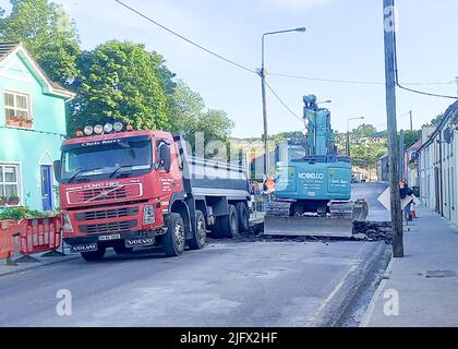 Bantry West Cork Ireland, Tuesday 5 Jul 2022; The main road into Bantry, the N71, is closed to traffic at night to facilitate new water mains pipes being laid and resurfacing works to be completed. The closures, between 7PM and 6AM for 3 weeks, ending on July 25th with diversions in place. Credit; ED/Alamy Live News Stock Photo