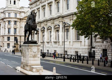 The Earl Haig Memorial is a bronze equestrian statue of the British Western Front commander Douglas Haig, 1st Earl Haig on Whitehall in Westminster, L Stock Photo
