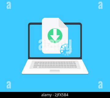 Laptop and download file logo design. Document downloading concept, Arrow downloading, simple download icon vector design and illustration. Stock Vector