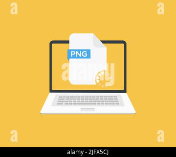 Laptop and download PNG file logo design. Document downloading concept, Arrow downloading, simple download icon vector design and illustration. Stock Vector