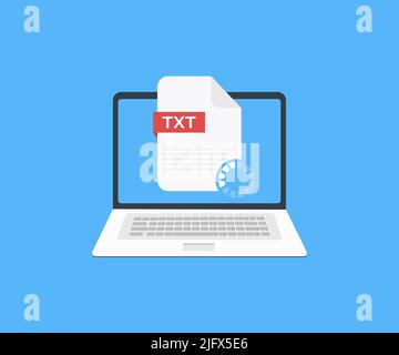 Laptop and download TXT file logo design Text document type. Document file  vector design and illustration. Stock Vector