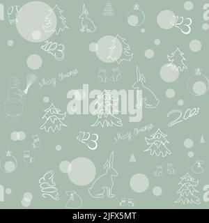 The symbol of 2023 is a rabbit a seamless pattern without a background Stock Vector