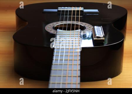 Various musical instruments placed in such a way as to create a musical framework Stock Photo