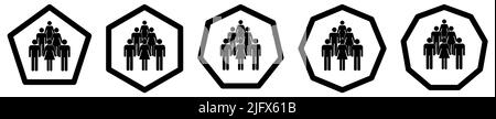 Group of people icon in polygons with different number of edges. Crowds or team members sign Stock Vector