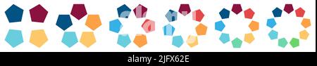 Pentagon shapes forming circle, version with four to nine segments. Can be used as infographics element Stock Vector