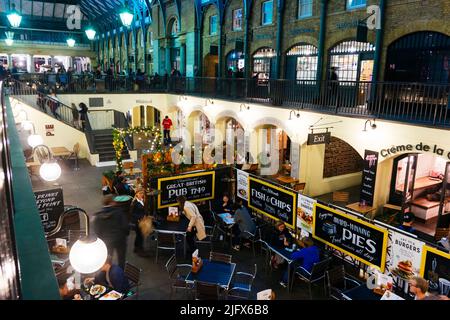 Restaurants and cafes inside Covent Garden Market. London, United Kindom, Europe