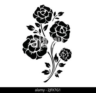Black Silhouette Flowers With Branch Leaves Illustration Floral Decoration Elegant Summer Blossom Plant Nature Botany Vector Stock Vector