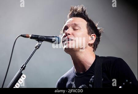 Mark Hoppus from Blink 182 performs at the Motorpoint Arena in Cardiff, Wales. 10 July 2012 Stock Photo