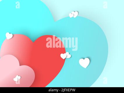 Valentine Multicolor Hearts, red pink and blue in blue background Stock Photo