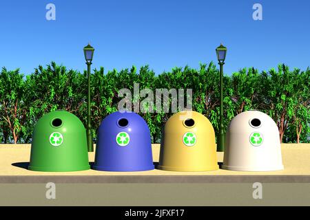 Recicle bins with recycling sign. 3D Illustration Stock Photo
