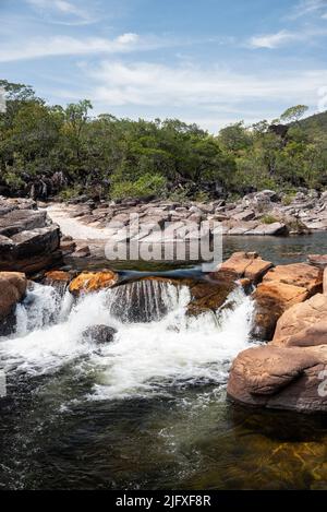 Beautiful view to wild and rocky cerrado river Stock Photo