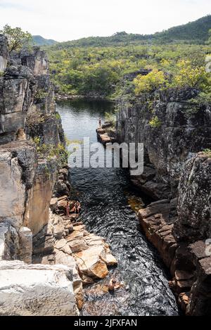 Beautiful view to big rocky canyon and cerrado river Stock Photo