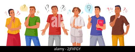 People thinking or making decision set vector. Smart men and women think or solve problem in flat cartoon style Stock Vector