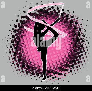 rhythmic gymnastics silhouette on the abstract halftone background - vector artwork Stock Vector