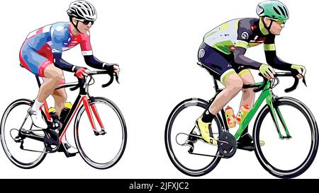 race bicyclists color illustration - vector Stock Vector