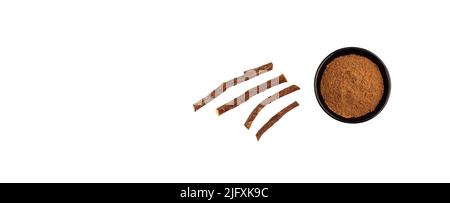 Ground stems of organic licorice - Glycyrrhiza glabra. Stock Photo