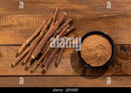 Ground stems of organic licorice - Glycyrrhiza glabra. Stock Photo