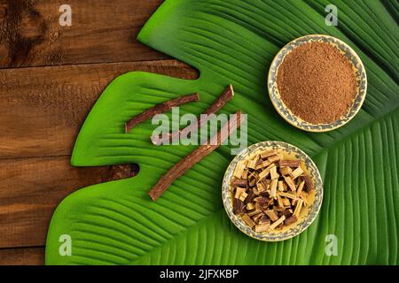 Glycyrrhiza glabra - Ground stems of organic licorice Stock Photo