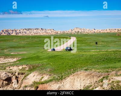 Badlands Loop Road in the Big Badlands Overlook area near the Northeast Entrance in Badlands National Park in South Dakota USA Stock Photo