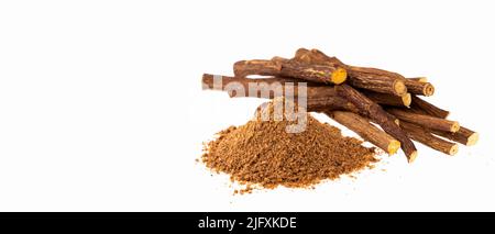 Ground stems of organic licorice - Glycyrrhiza glabra. Stock Photo