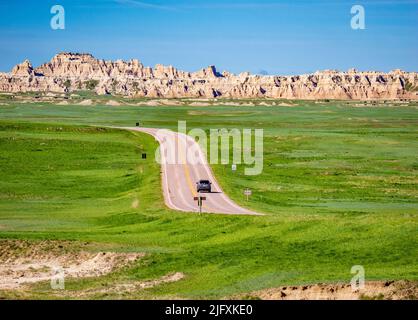 Badlands Loop Road in the Big Badlands Overlook area near the Northeast Entrance in Badlands National Park in South Dakota USA Stock Photo