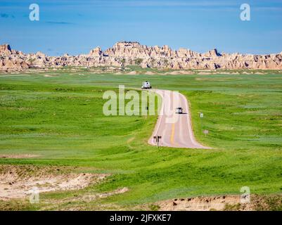 Badlands Loop Road in the Big Badlands Overlook area near the Northeast Entrance in Badlands National Park in South Dakota USA Stock Photo