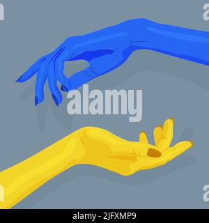 Poster with hands in colors of Ukrainian flag Stock Vector