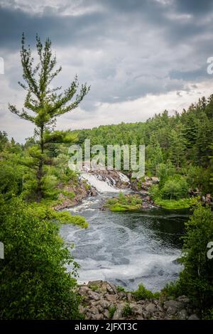 View of Onaping water falls from A Y Jackson Lookout, near Sudbury, Ontario, Canada Stock Photo