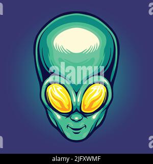 Alien head cartoon logo mascot vector illustrations for your work logo, merchandise t-shirt, stickers and label designs, poster, greeting cards Stock Vector