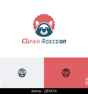 Fun Happy Clown Raccoon Show Animal Zoo Logo Stock Vector