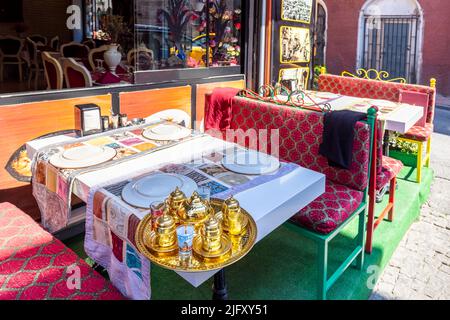 Turkey, restaurants of colorful Istanbul Fatih old historic neighborhood. Stock Photo