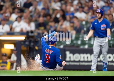 July 5, 2022: Chicago Cubs right fielder Seiya Suzuki #27 hits a two-run  home run in the fifth inning during MLB game between the Chicago Cubs and  the Milwaukee Brewers at American