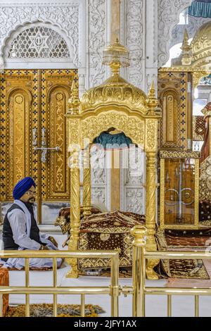 12 18 2014 Golden Carving Inside Takht Sri Patna Sahib, where Guru Gobind Singh Ji was born in 1666.Old Patna Bihar India Stock Photo