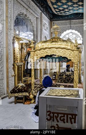 12 18 2014 Golden Carving Inside Takht Sri Patna Sahib, where Guru Gobind Singh Ji was born in 1666.Old Patna Bihar India Stock Photo